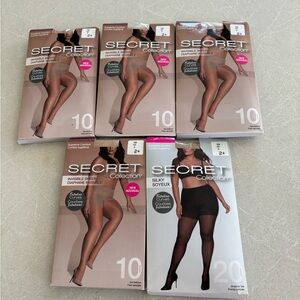 Secret Collection Women's Sheer Nude & Black Pantyhose Set of 5 Size 2 Plus BNWT